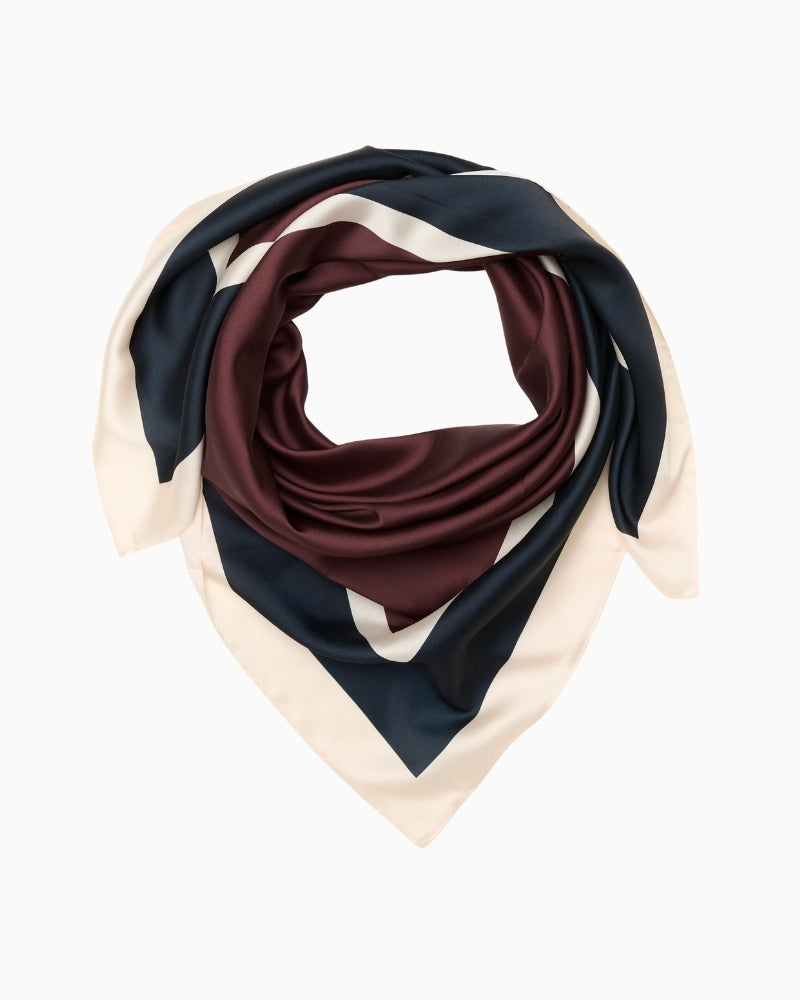 Part Two satin-effect scarf in Tawny Port and Dark Navy, soft viscose fabric