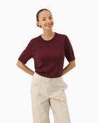 Part Two short sleeve wool pullover with round neck in natural melange