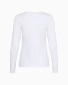 Back view showing stretch and texture of material in long sleeve tee