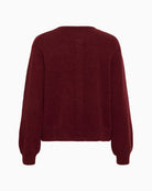 Back view of port mohair wool cardigan with long sleeves