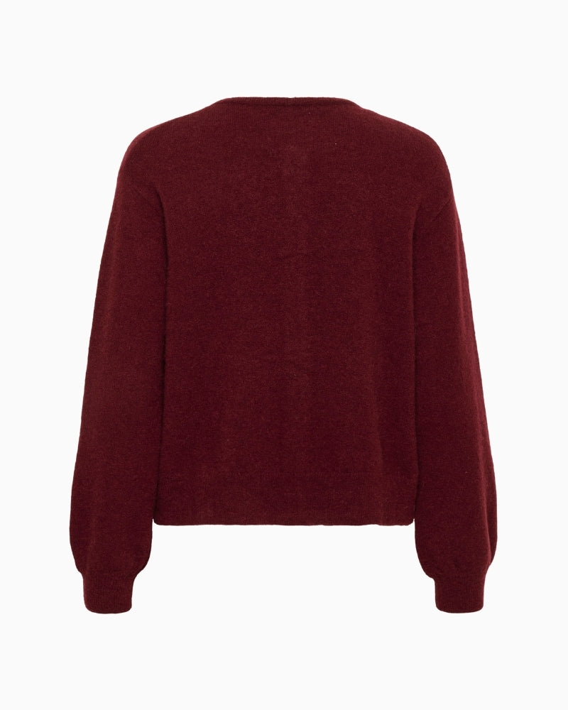 Back view of port mohair wool cardigan with long sleeves