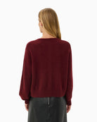 Back view of port mohair wool cardigan with long sleeves