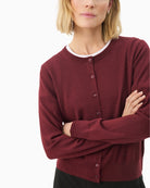 Part Two cardigan laid flat showing neckline, button closure, and soft wool texture
