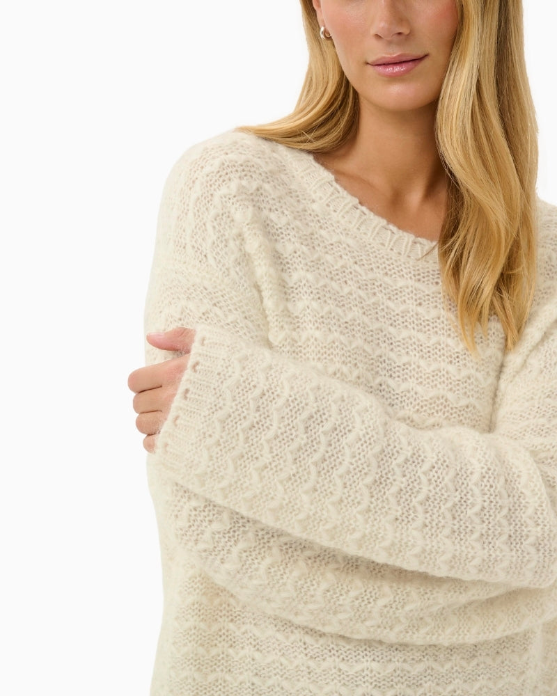 Close-up of Part Two cream pullover knit texture – Áines Boutique