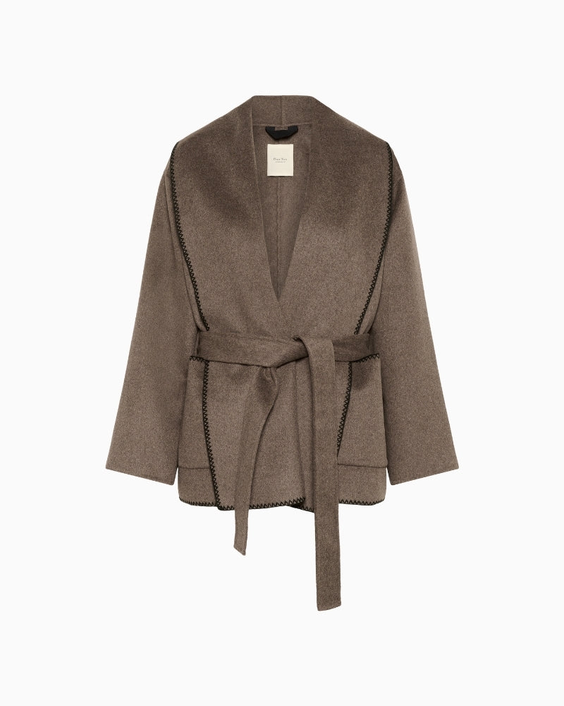 Front view of Safran tailored wool‑blend jacket with clean lines and smart structure