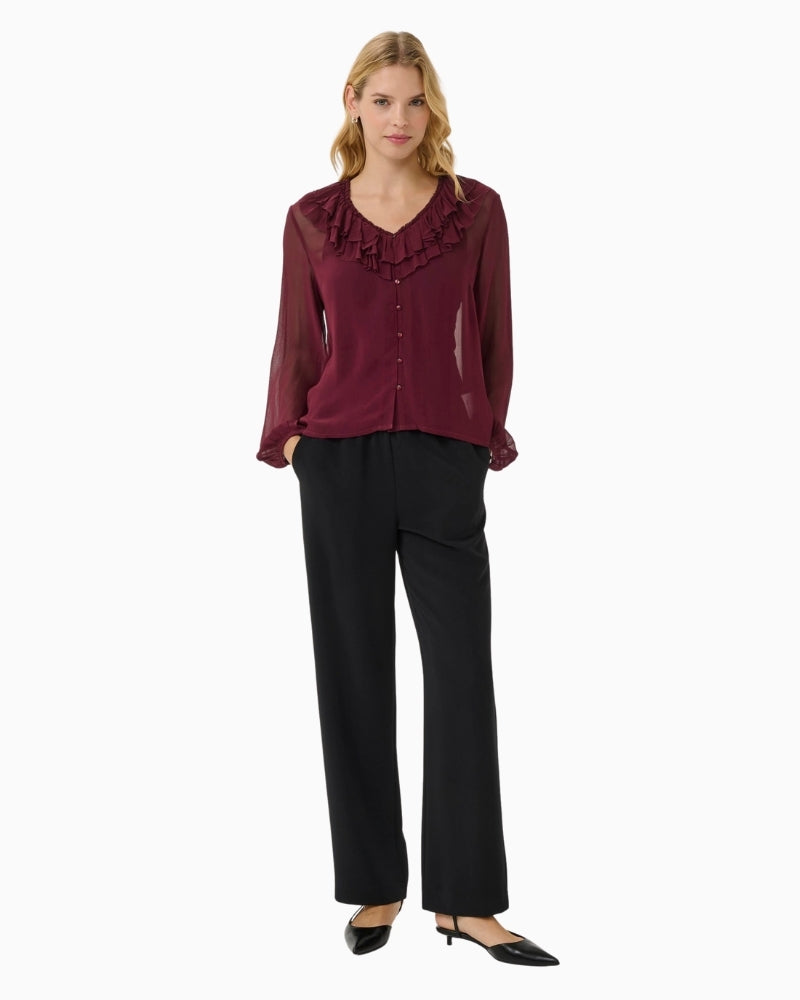 Part Two Sanaz blouse styled with black trousers for a refined everyday look