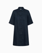 Part Two Sardia linen dress navy front view white background – Áines Boutique