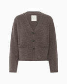 Boxy wool cardigan in soft brown by Part Two with wide ribbed trims and oversized buttons