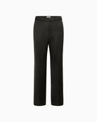 Front view of black viscose trousers with regular waist