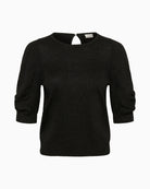 Front view of Varaia blouse with round neckline and subtle shine