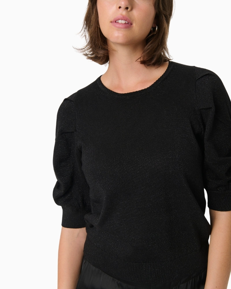 Close-up of textured fabric with soft sheen on Part Two Varaia blouse