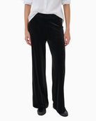 Front view of Varlapw velvet trousers by Part Two in soft black fabric