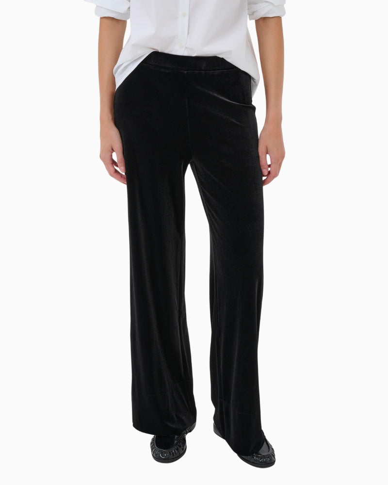 Front view of Varlapw velvet trousers by Part Two in soft black fabric