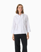 Front view of white striped VinnyPW shirt by Part Two in organic cotton