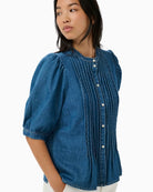 Part Two AlesiaPW denim shirt medium blue pleat detail
