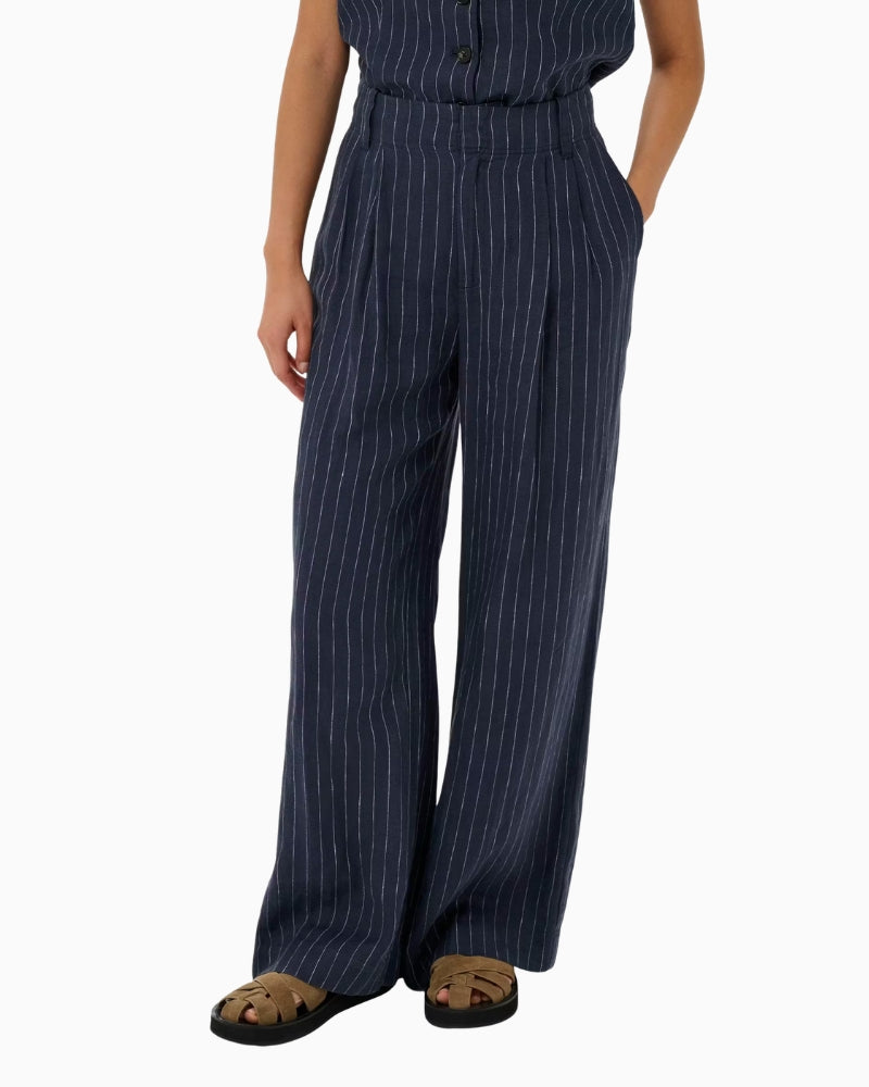Part Two - AliyaPW Trousers | Navy Pinstripe Linen Pants | Áines