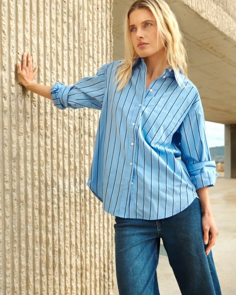 Part Two AnabellaPW Shirt Blue Stripe full length outfit view on model