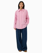 Part Two Anabella Shirt Pink Stripe full length outfit view on model