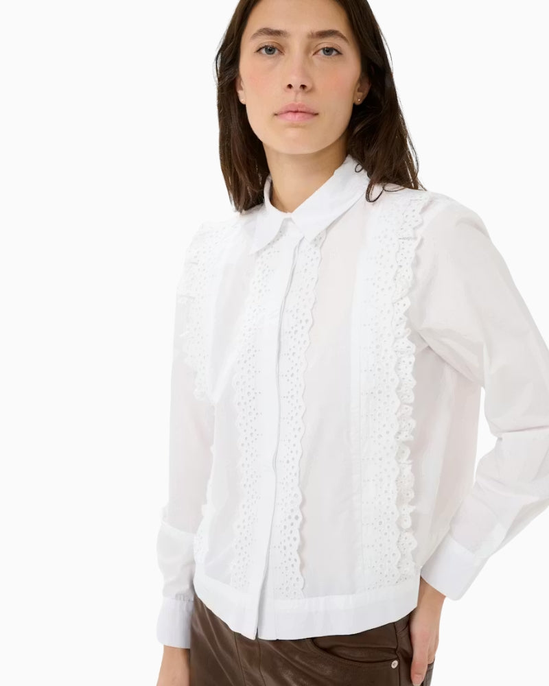 Part Two AnelinePW Shirt white ruffle front detail