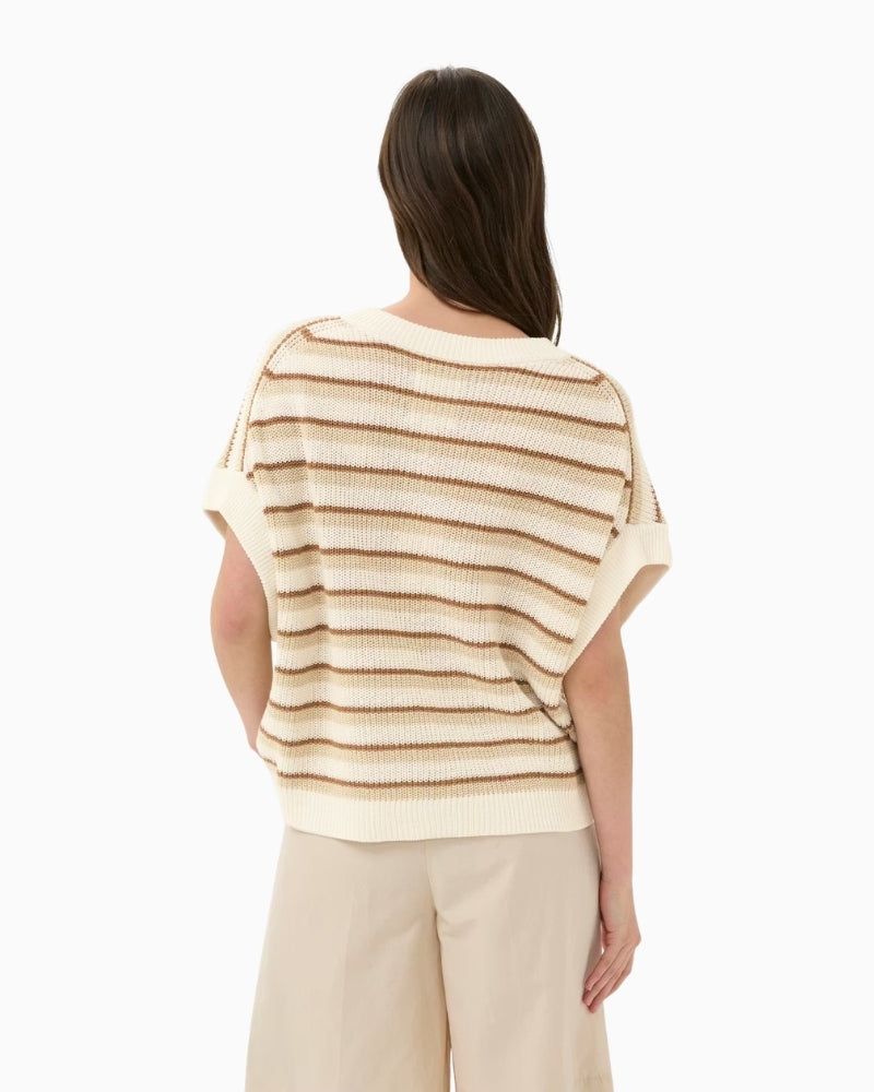 Part Two BelisiaPW Pullover in Cream and Brown Stripe back view