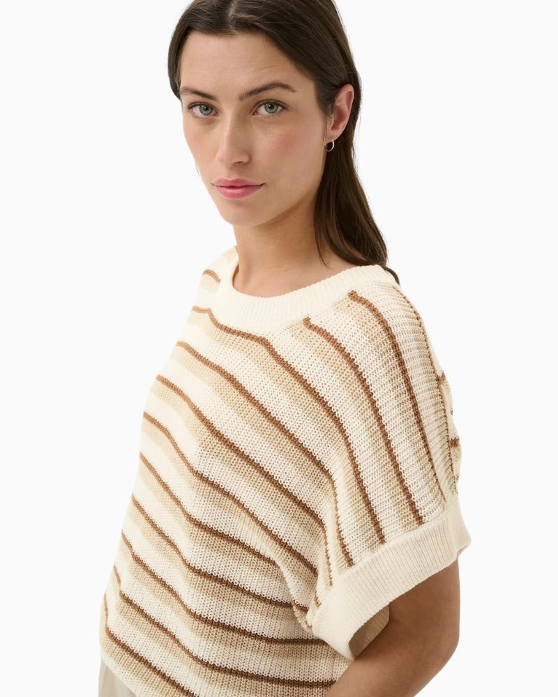 Part Two BelisiaPW Pullover in Cream and Brown Stripe side detail