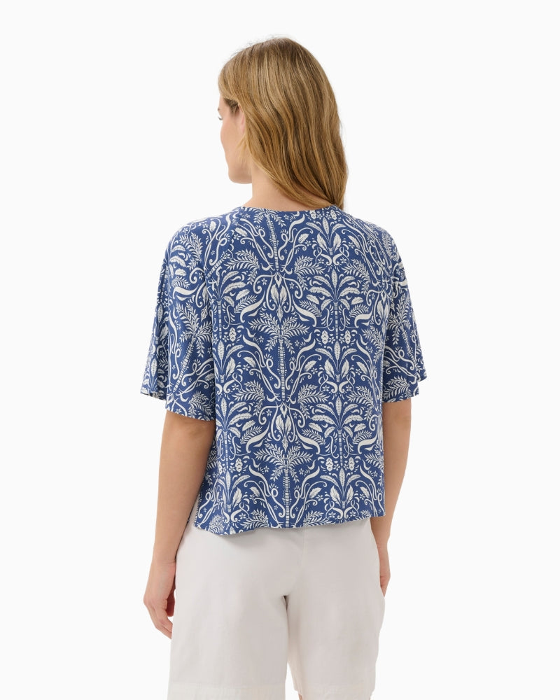 Part Two BertelinePW Blouse in blue and white back view