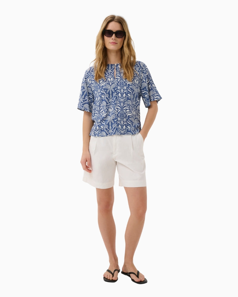 Part Two BertelinePW Blouse in blue and white front view