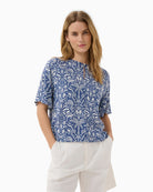 Part Two BertelinePW Blouse in blue and white front view