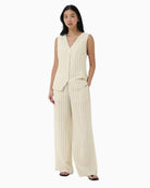 Part Two BianaPW Trousers in cream black front view on model