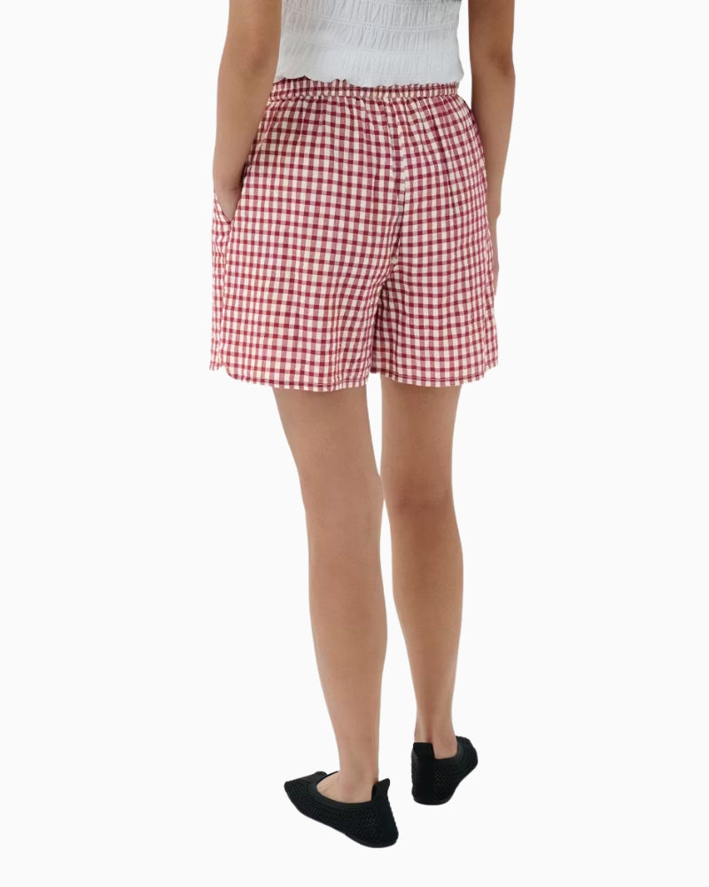 Part Two BigiPW Shorts in Dark Red gingham back view
