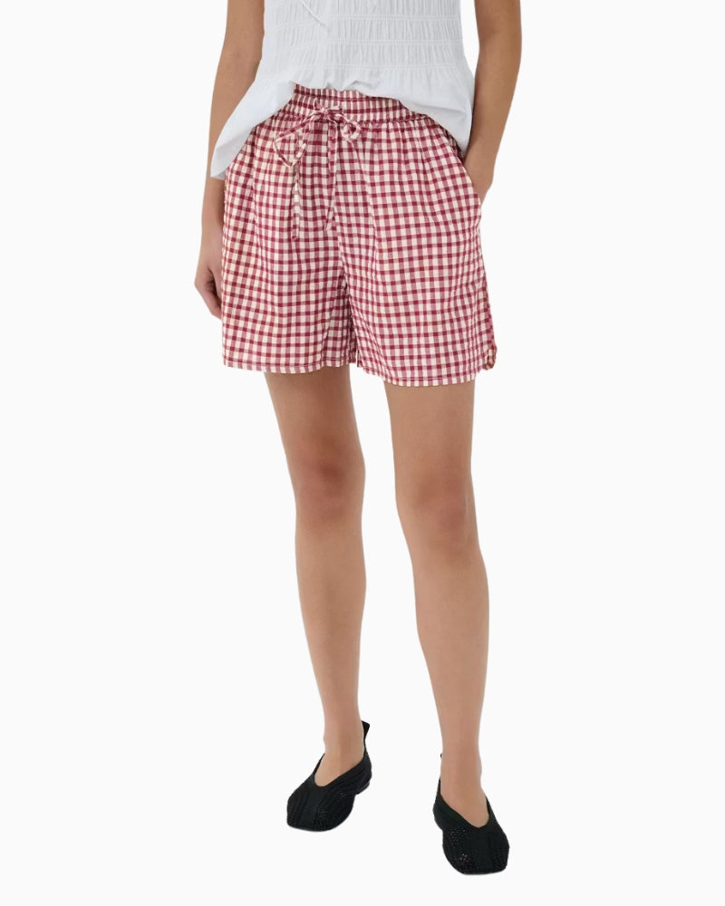 Part Two BigiPW Shorts in Dark Red gingham front view