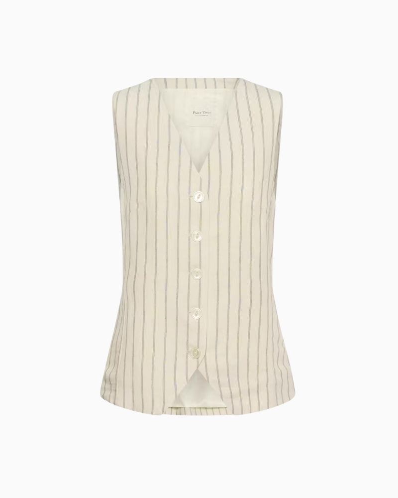 Part Two BintaPW Waistcoat in cream black flat lay front view