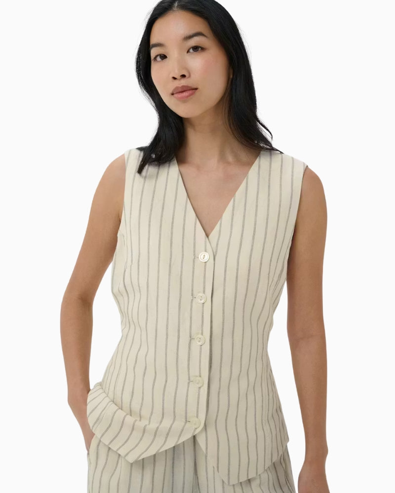 Part Two BintaPW Waistcoat in cream black front view
