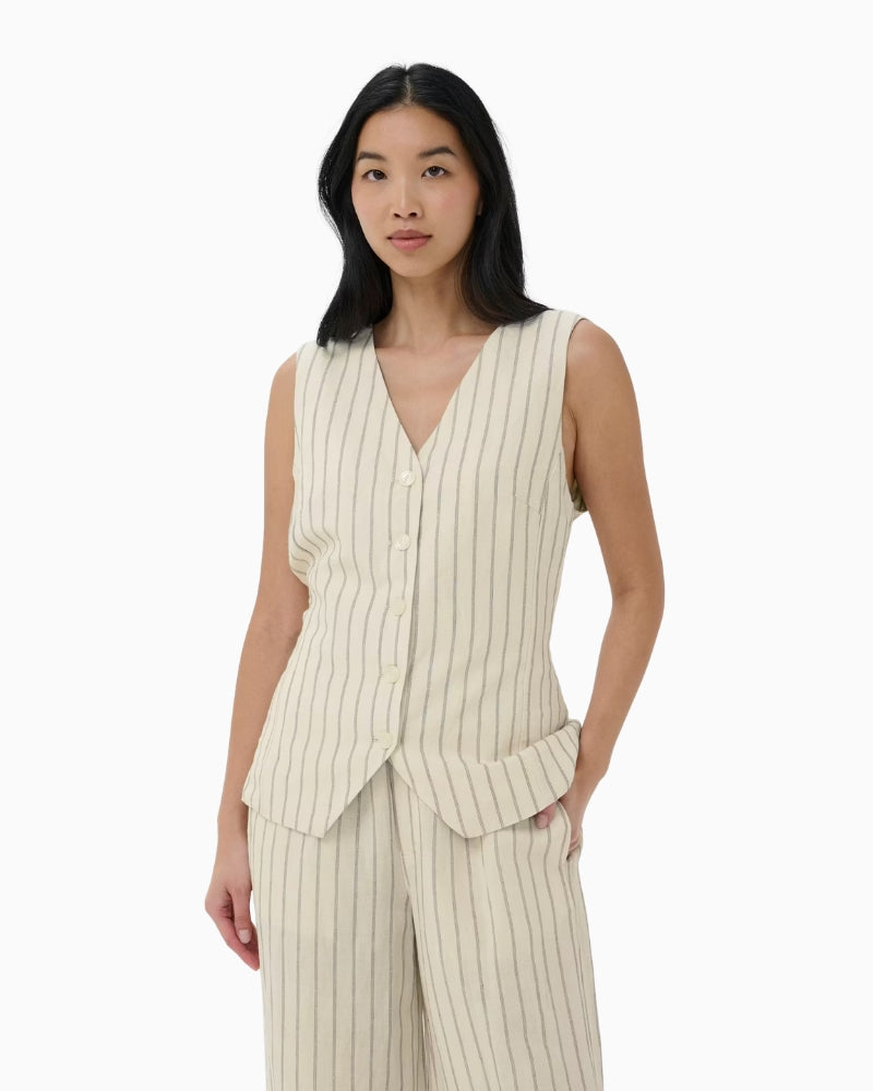 Part Two BintaPW Waistcoat in cream black front view on model