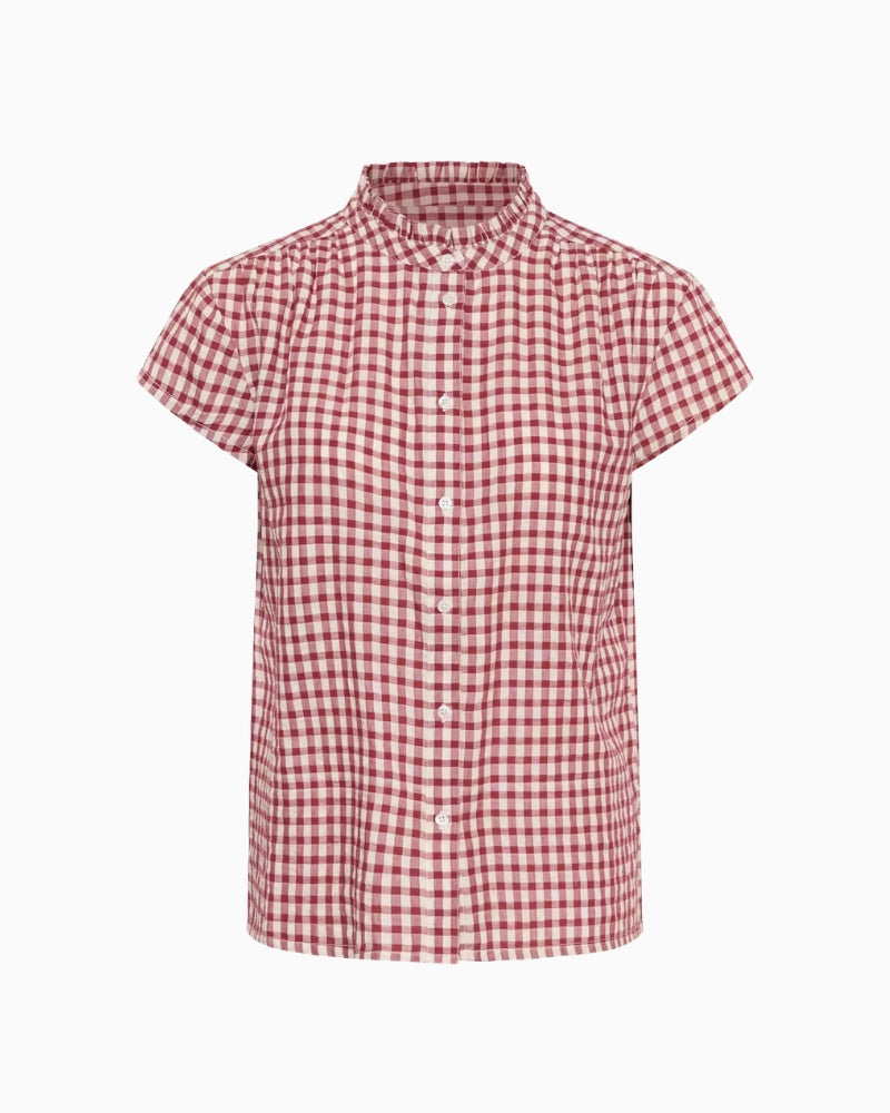 Part Two BjankaPW Blouse in Dark Red check button front detail