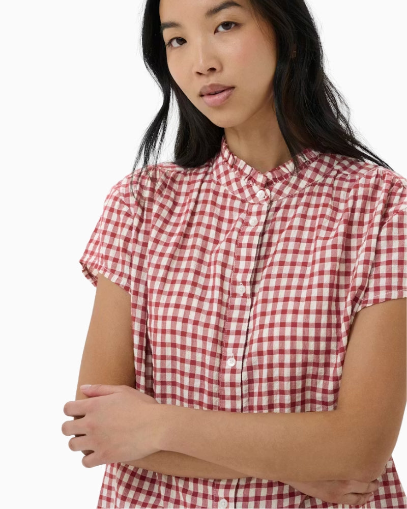 Part Two BjankaPW Blouse in Dark Red check collar detail
