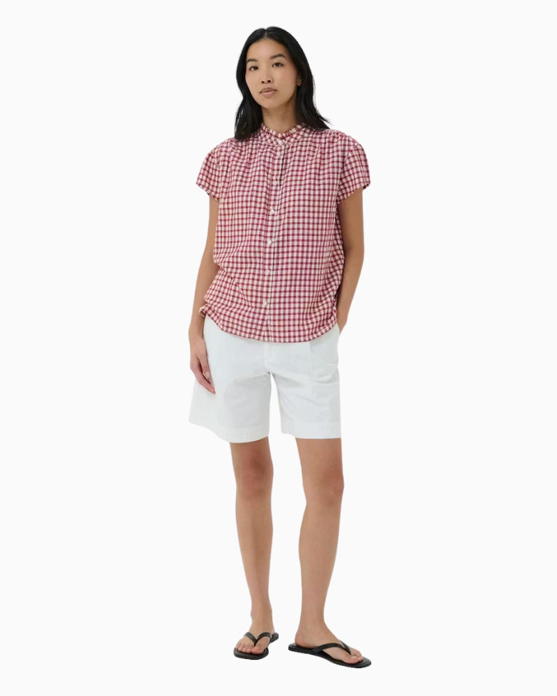 Part Two BjankaPW Blouse in Dark Red check front view