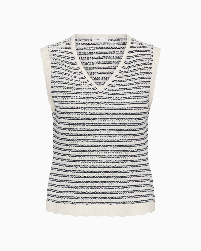Part Two BolissaPW Top in navy stripe knitted fabric detail