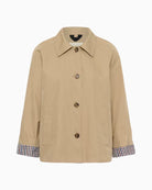 Part Two boxy cotton blend jacket with check cuffs, flat lay front view – Áines Boutique