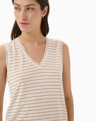 Part Two BrianiePW Top in beige stripe close-up