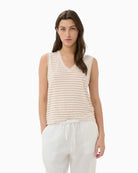 Part Two BrianiePW Top in beige stripe front view