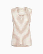 Part Two Brianie Top in beige stripe front view