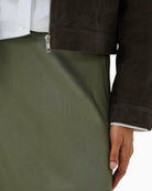 Part Two Candice Skirt in Khaki fabric detail showing subtle sheen