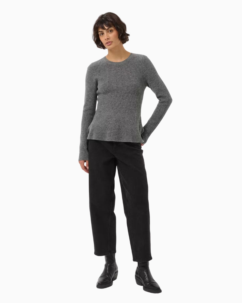 Part Two CarinaPW Pullover in Grey peplum-style flared hem detail