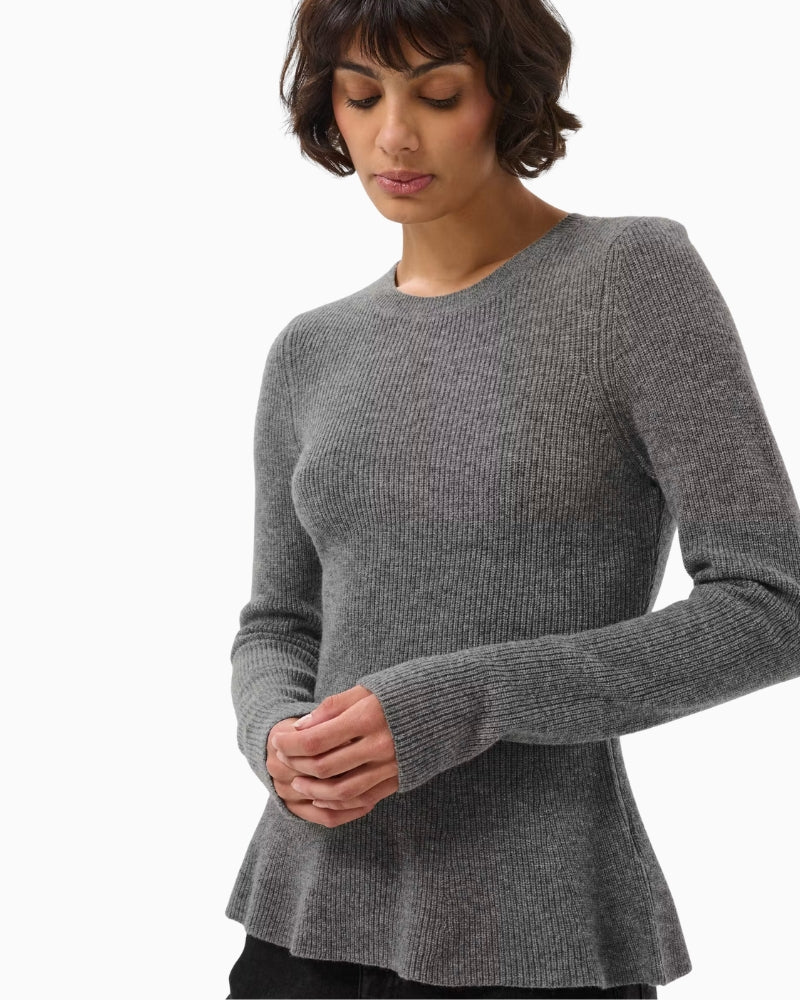 Part Two CarinaPW Pullover in Grey peplum-style flared hem detail