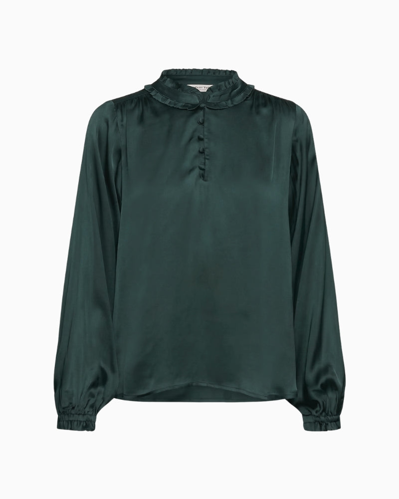 Part Two CaterinaPW Blouse in forest green front detail