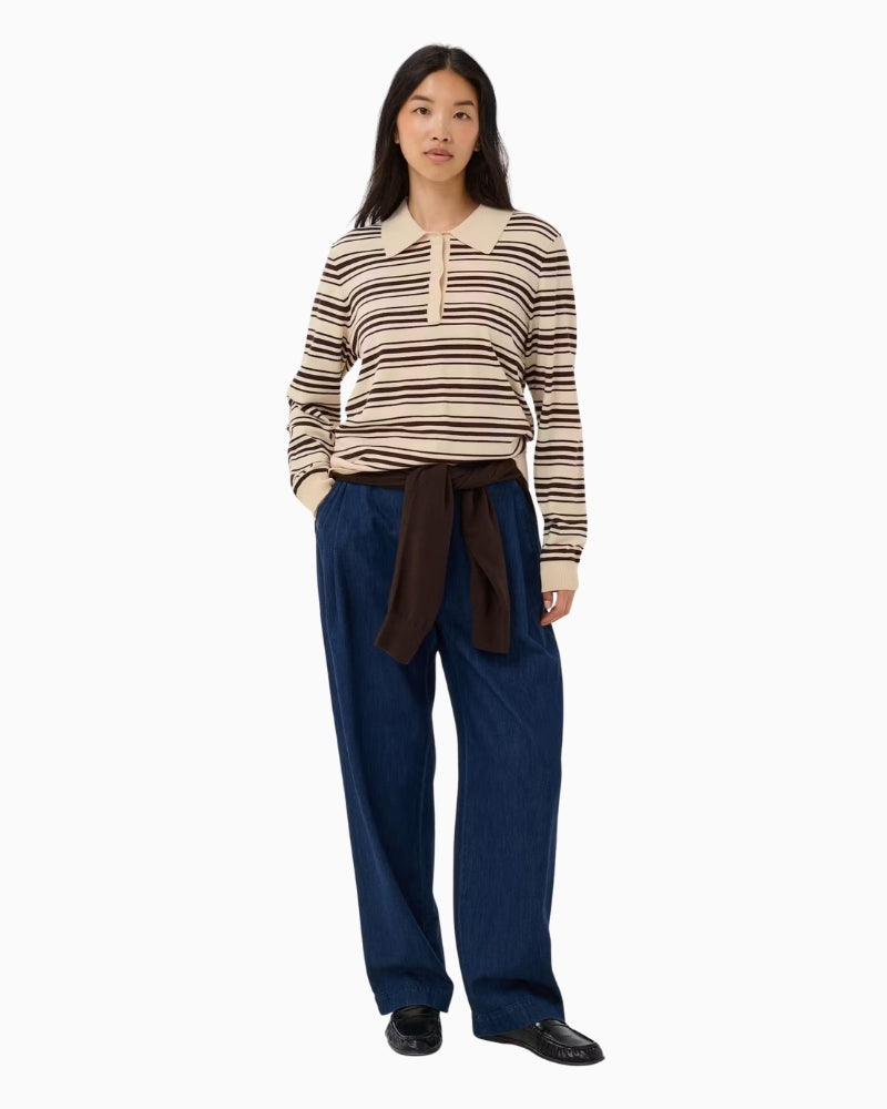 Part Two Channan PW Pullover in cream and brown styled view