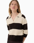 Part Two Charlott PW Pullover in cream and brown deep V-neck detail