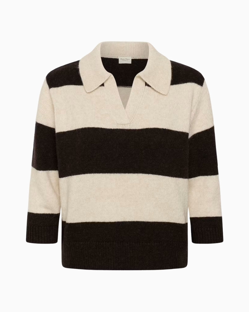 Part Two Charlott PW Pullover in cream and brown striped knit detail