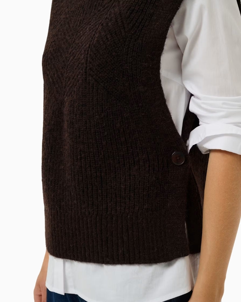 Part Two CharlyePW Waistcoat in brown side button detail